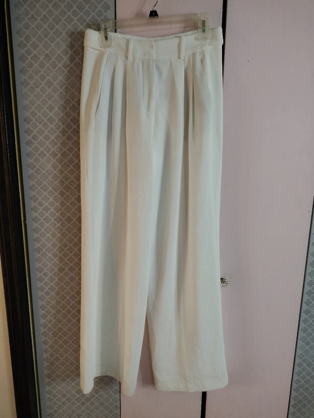 High-Waist Wide Leg Cream Dress Pants